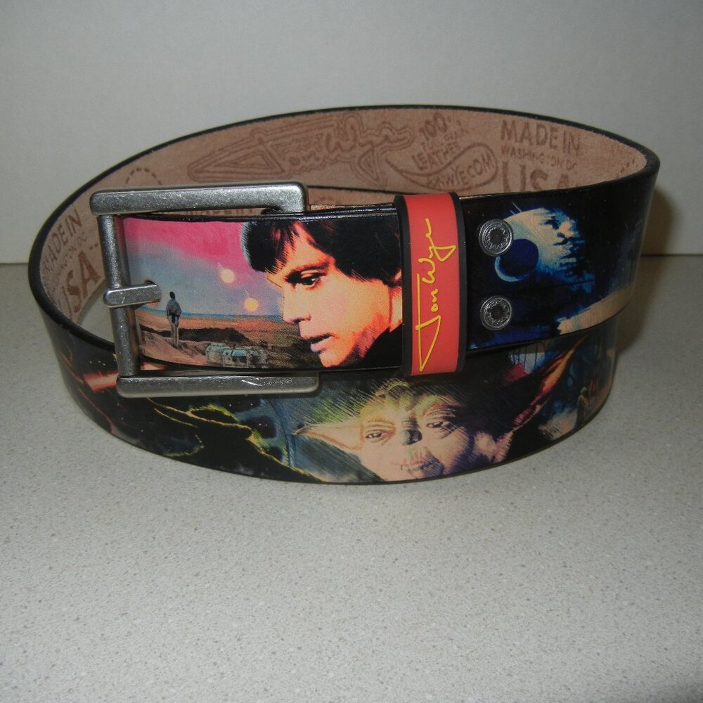Star Wars Leather Belt Force Medium Brass Belt Made in USA Signed Jon Wye